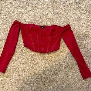 SHEIN Red Long Sleeve Crop Top